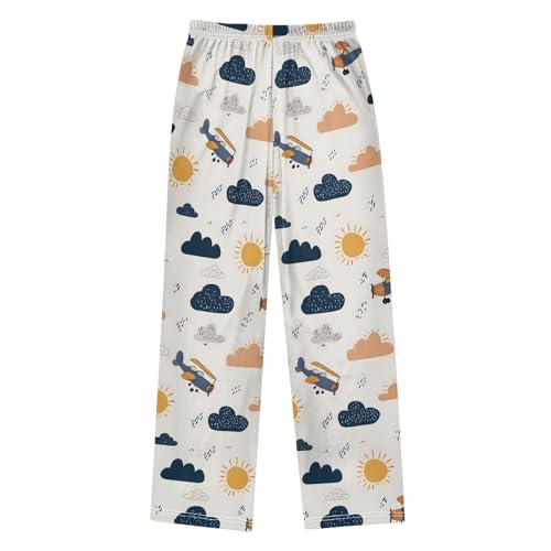 Cartoon Cloud Sun Airplane Cute Pajama Pants, Soft Sleepwear Lounge Pants Pajama Pj Bottoms for 6-14 Years2