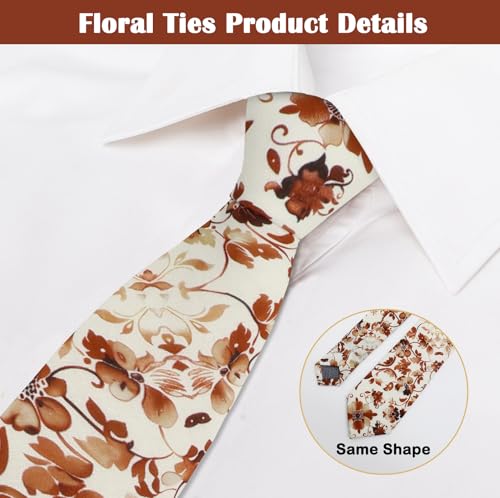 Image of Mantieqingway Men Skinny Tie Cotton Floral Necktie for Wedding Groomsmen Tie