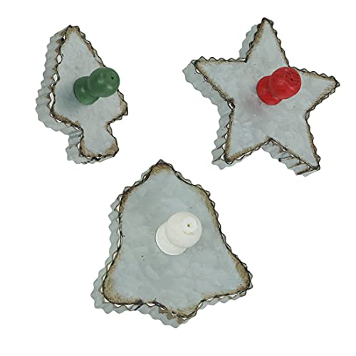 Zeckos Set of 3 Oversized Galvanized Zinc Finish Holiday Christmas Cookie Cutter Wall Hooks - Perfect for Adding a Festive and Unique Touch to Your Kitchen Space