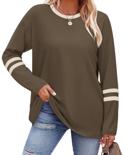 Image of Sampeel Long Sleeve Shirts for Women Color Block Casual Tops Fall Outfits 2026 Basic Tees Trendy Spring Clothes