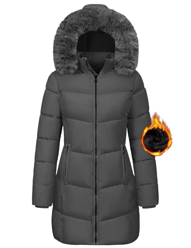 Vancavoo Winterjacke Damen Wintermäntel Winter Warm Jacke Mantel Daunenmantel Parka Steppmantel Lang Winterparka Outdoorjacke mit Kapuze,Dunkelgrau,XXL