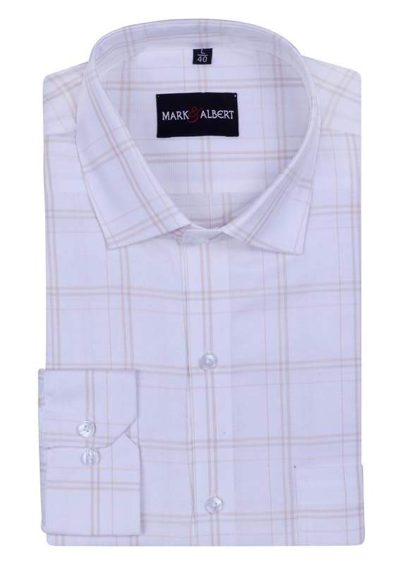 Image of MARK & ALBERT 100% Cotton Full Sleeves Regular Fit Formal Shirt for Men Blue