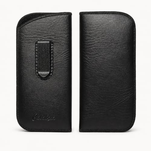 Image of Calabria Slim Faux Leather Eyeglass Case Soft Slip-In Design [Black - 50 Pack] | Compact Protective Pouch | Soft Case for Glasses | Lightweight Sunglass Storage