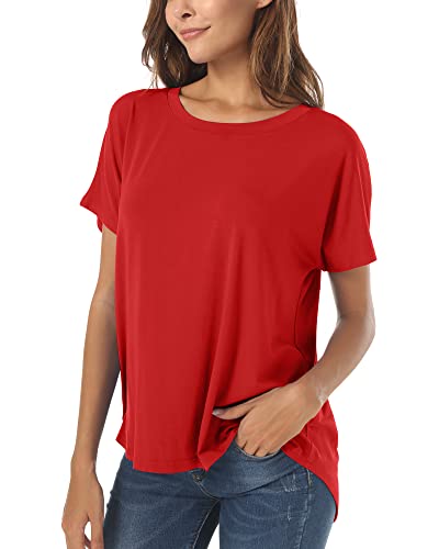Image of Herou Women Loose Fit T-Shirts Soft Short Sleeve Crew Neck Casual Tee Tops | Lightweight,Basic,Workout,Comfortable,High Low Hem,Oversized