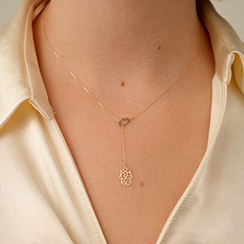Gelin 14K Solid Gold Hamsa Y-Necklace for Women2