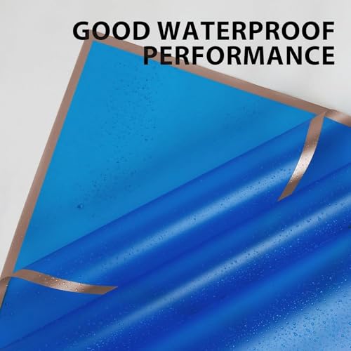 Image of Zarwani - 30 Sheets Korean Style Waterproof Royal Blue Bouquet Wrapping Paper (58cm x 58cm, 60 Microns) | Border Design, Giftwrap for Flowers & Christmas Gift Wrapping Paper (30, Gold Border R Blue)