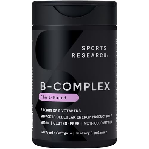 Sports Research® Vitamin B-Complex - Full Spectrum of B Vitamins with Methylated B12 & Folate - Gluten Free · Plant-Based · Non-GMO · Vegan-Friendly Formula - 120 Veggie Softgels