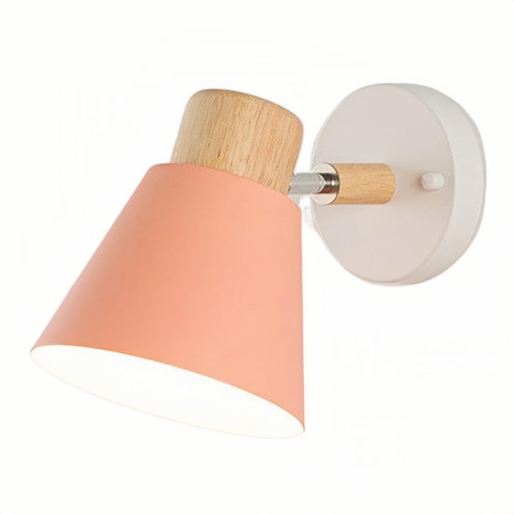 JYBNBBE Nordic Modern Bedside Wall Lamp with Adjustable Macaron Metal Lampshade, E27, Wall-Mounted Lighting for Bedroom, Living Room, Corridor, and More,Pink