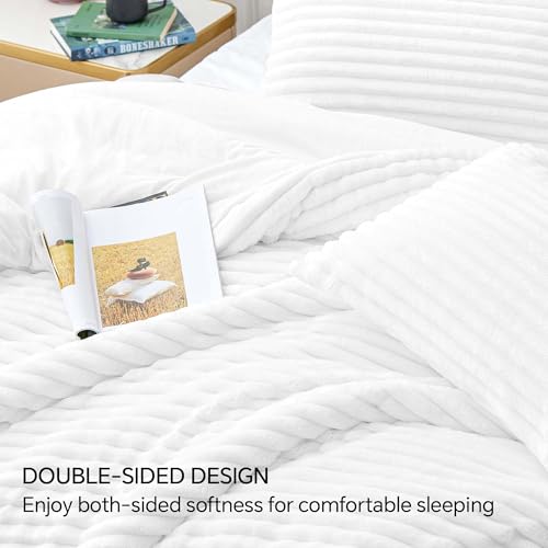 Image of BEDELITE Fleece Oversized Queen Comforter Set -Super Soft & Warm Fluffy Bright White Bedding, Luxury Fuzzy Heavy Bed Set for All Season with 2 Pillow Cases