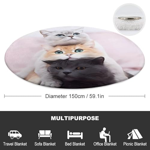 Couverture chat flanelle ronde, plaid canapé pliable multifonction