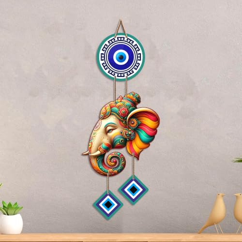 Image of Artvibes Vighnaharta Ganesh Evil Eye Wall Decor for Main Door Entrance | Nazar Protection Hanging for Home Temple Living Room Office | Spiritual Vastu Good Luck Decorative Wall Art Gift (WH 8568N)