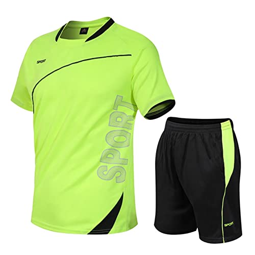 Gavena Kids Sport Shorts Sets Boys Football Training Suit Shorts and T-shirt Set School PE Tracksuit Mesh Sport Uniform Jersey Kit (Green,6~7 Years)