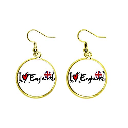 Pendientes dorados I Love England con corazón para mujer