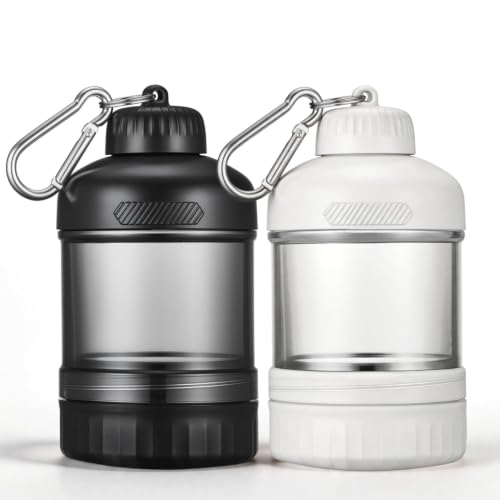 KootKimi 2 Pcs Protein Powder Container to Go, Portable Protein Powder Dispenser with 2 Stackable, Suit for Workout, Fitness, Travel(Black & White)