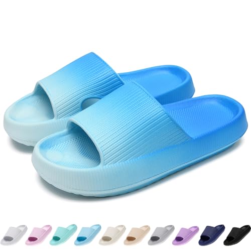 rosyclo Cloud Slides for Kids Toddler Pillow Slippers Shower Bathroom Non-Slip Open Toe Super Soft Comfy Thick Sole Cozy Boys Girls Home House Cloud Cushion Slide Sandals Indoor Outdoor Shoes Ocean
