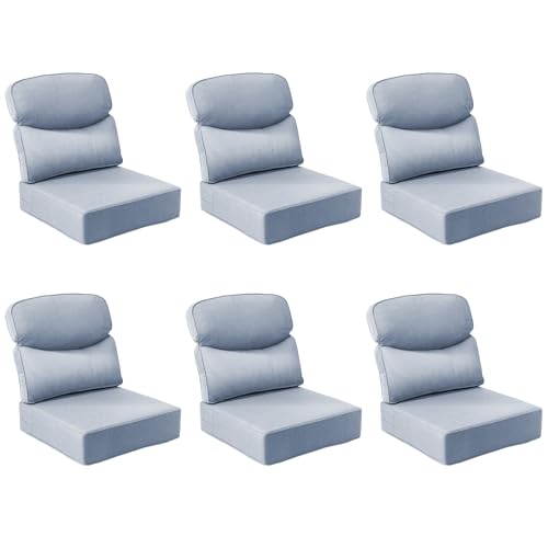Image of Outdoor Cushion Set for Patio Furniture, UV Resistant, Water Resistant - 6 Inch Thick Dual Layer Back Support Cushions- 24x24 Inch Patio Seat Covers for Chair /Sofa /Couch | Baby Blue | 6-Pack |