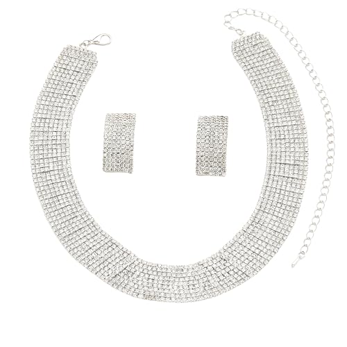 Gargantilla y pendientes de tuerca con diamantes de imitación para mujer 2