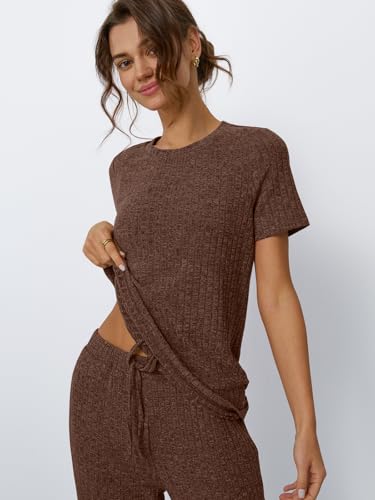 Image of LILLUSORY Womens Lounge Sets 2 Piece Matching Travel Outfits | Lightweight Ribbed 2 Piece Set, Breathable, Stretchy, Wrinkle-Resistant, Travel Ready, Versatile