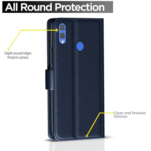 Image of Pikkme Honor 8X Flip Case Leather Finish | Inside TPU with Card Pockets | Wallet Stand and Shock Proof | Magnetic Closing | Complete Protection Flip Cover for Honor 8X (Blue)
