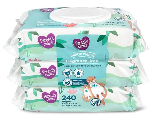 Image of Parent's Choice Gentle Clean Fragrance-free Unscented No Scent Baby Wet Wipes Suitable for Sensitive Skin Infused with Vitamin E and Aloe, 240 Count (Value Pack Includes 3 80-Count Packages) - 1 Pack