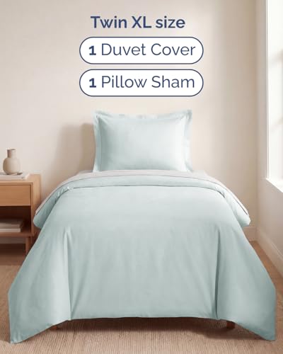 Image of Duvet Cover Twin /Twin XL Size Set - Extra Soft Twin /Twin XL Duvet Cover 68 inch x 90 inch with 1 Pillow Sham for Women, Men, Kids & Teens - Comfy, Easy-Care & Fade Free w / Zipper Closures & Ties (Ice Blue)