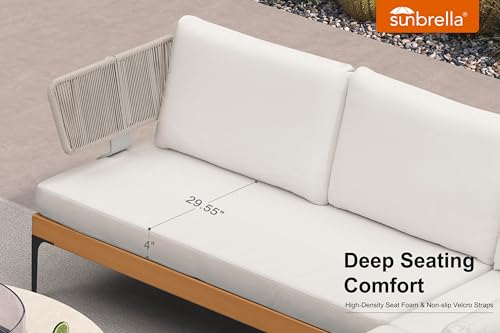Image of PURPLE LEAF Patio Furniture Set Outdoor Sectional Sofa with Coffee Table Fade-Resistant Cushions Wicker U-Shaped 9 Pieces Aluminum Conversation Sets for Balcony Yard Poolside Garden, White