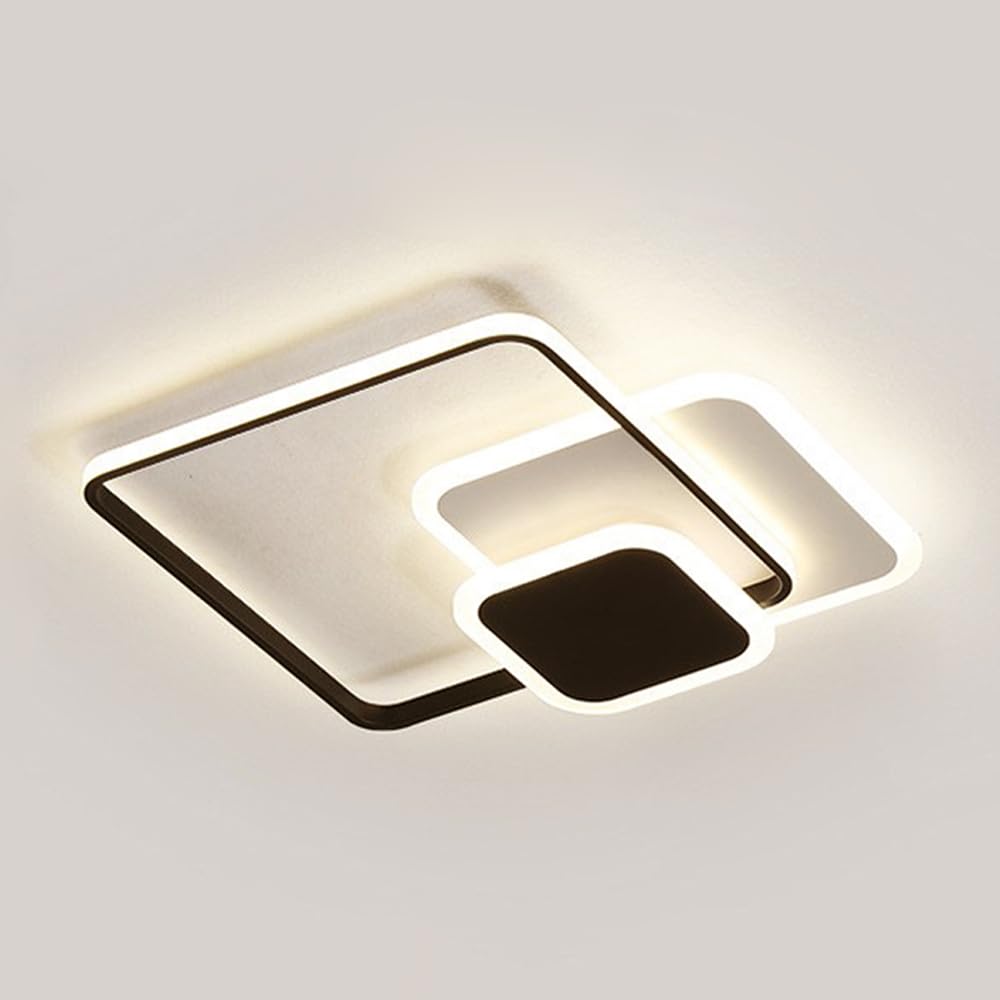 Nowoczesne Oświetlenie Sufitowe Led, Akrylowe, Kwadratowe, Sufitowe, Półpłaskie, Do Montażu W Niskim Suficie, Do Sypialni, Salonu, Korytarza, Do Wnętrz, 54 W/Czarny/42 Cm