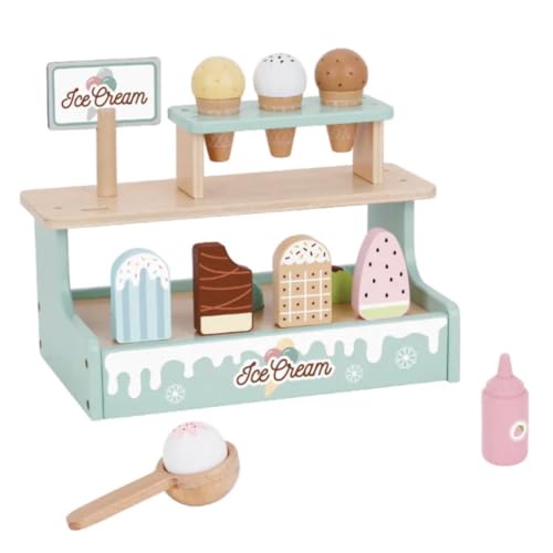 Toyster's Wooden Ice Cream Shop Play Set – Pretend Play Dessert Stand with Cones, Popsicles, Scooper & Toppings – Toy for Kids, Role-Playing & Imaginative Play