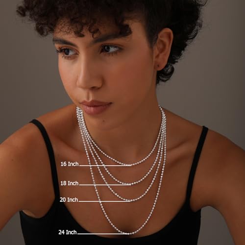 Lecalla MCH50911S18ISL 925 Sterling Silver Italian 3Mm Diamond-Cut Bead Ball Strand Chain Necklace thumb #1