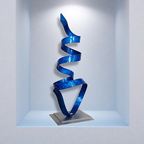 Statements2000 Blue Contemporary Centerpiece, Modern Table Decor, Abstract Metal Art - Kitchen, Office, Mantel, & Coffee Table Decor - Blue Whisper Accent By Jon Allen - 18.5" #TOP7