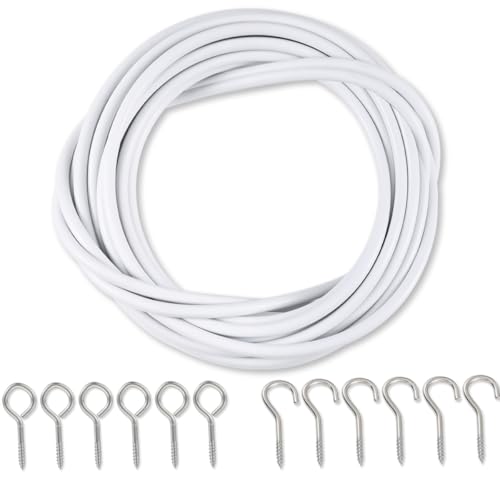 4 Meters Net Curtain Wire with 8 Pieces Screw-in Hooks and 8 Eye Bolts for Curtans