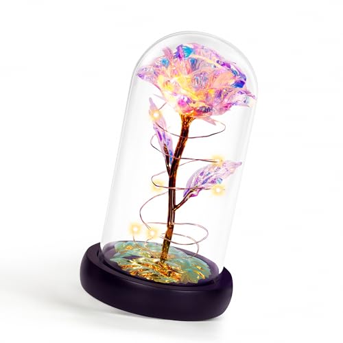 Childom Mothers Day Flowers Gifts for Mom Grandma,Birthday Gifts for Women,Valentines Gifts for Her,Mom,Women,Wife,Grandma,Light Up Rose in Glass Dome,Colorful Rainbow Mothers Day Flowers for Delivery