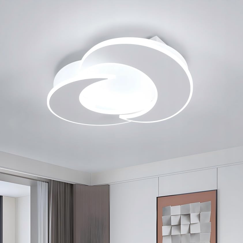 Plafonnier LED 36W blanc en aluminium design double croissant 40x30cm Goeco