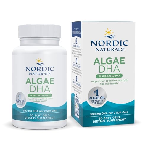 Nordic Naturals Algae DHA - 60 Soft Gels - 500 mg Omega-3 DHA - Certified Vegan Algae Oil - Plant-Based DHA - Brain Eye & Nervous System Support - Non-GMO - 30 Servings