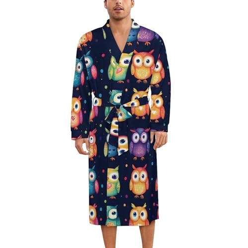 Robe de nuit en soie unisexe à motif hibou coloré avec ceinture
