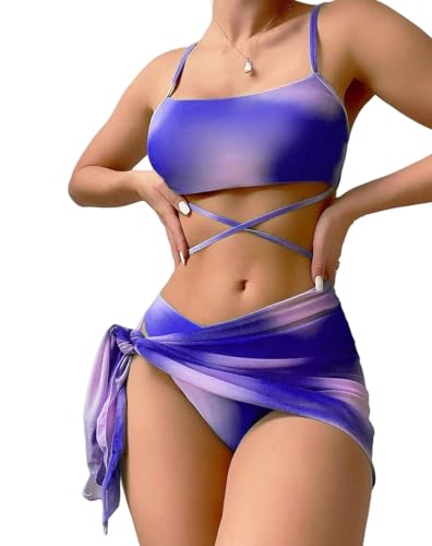 Bikini Set for Women 3 Piece Swimsuit Bathing Suits with Beach Cover Up Skirt