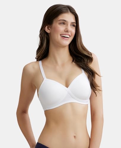 Image of Jockey FE40 Women Wirefree Padded Super Combed Cotton Elastane Stretch Full Coverage T-Shirt Bra with Cross Over Fit