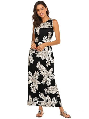 Image of Hount Women's Summer Sleeveless Striped Flowy Casual Long Maxi Dress with Pockets