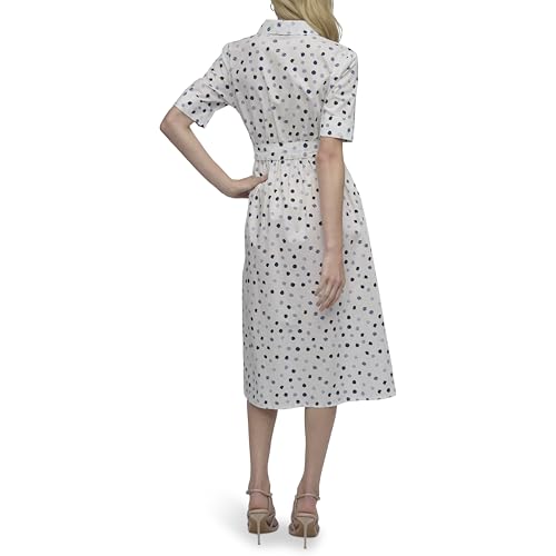 Image of DKNY Women's Short Sleeve Cotton Poplin Collared Midi Shirtdress