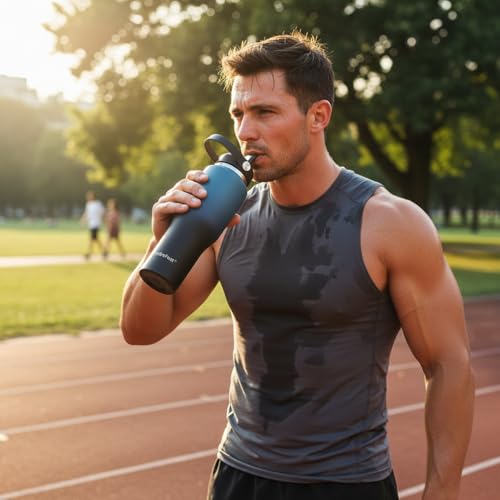 Image of 40oz Water Bottles Insulated with Straw,Leak Proof Water Bottles Fit in Car Cup Holder，Mens Water Bottle Stainless Steel for Gym,Hiking,Travel，Sport,Bpa free