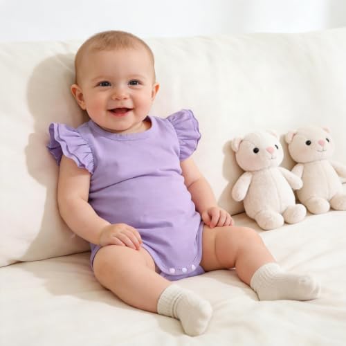 Image of LYSMuch Toddler Baby Girls T Shirt Ruffle Sleeveless Kids Cotton Tshirt Solid Color Blouse