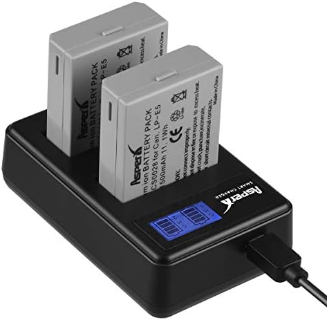 LP-E5 Asperx Replacement Battery (2-Pack) and Rapid Travel Charger for Canon LP-E5 and Canon EOS Rebel XS, Rebel T1i, Rebel XSi, 1000D, 500D, 450D, Kiss X3, KissX2, KissF (No Memory Effect)