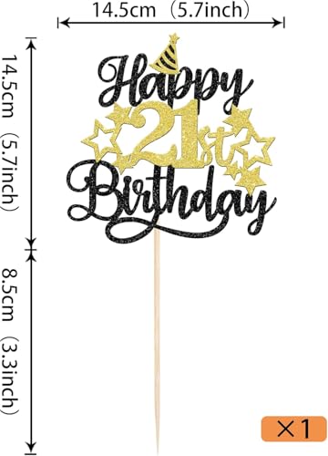 Image of Confetti! Glittering 21st Birthday Cake Topper with Star Hat - Cheers to 21 Years! Fabulous Cake Decorations for Adults 21st Birthday & Anniversary Party Supply