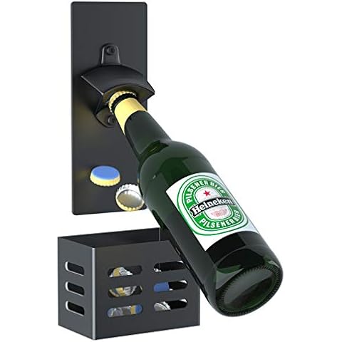 Mikytoper Magnetic Bottle Opener with Cap Catcher,Removable Wall Mounted Beer Bottle Opener for Kitchen Fridge,Beer Gifts for Men (Black) Cover