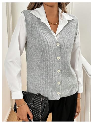 MakeMeChic Women's Casual V Neck Button Down Sleeveless Knit Lightweight Sweater Vest Tops3