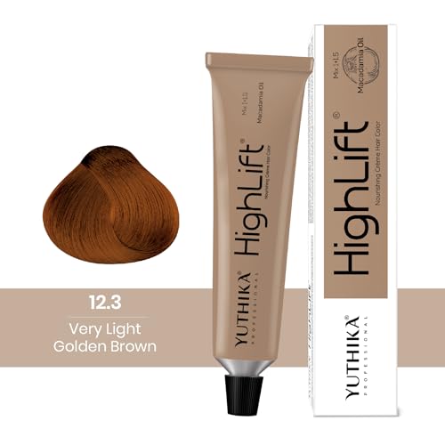 Image of Yuthika Professional High Lift Creme Hair Colour 12.3 Very Light Golden Brown, 50 g, Permanent Hair Color With Macadamia Oil and Vitamin E, full Grey Coverage