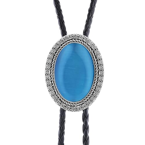 Image of Jeilwiy Bolo Tie for Men Real Stone Westwern Cowboy Ties Silver Bolos Women Leather Necktie Gift for Birthday Christmas
