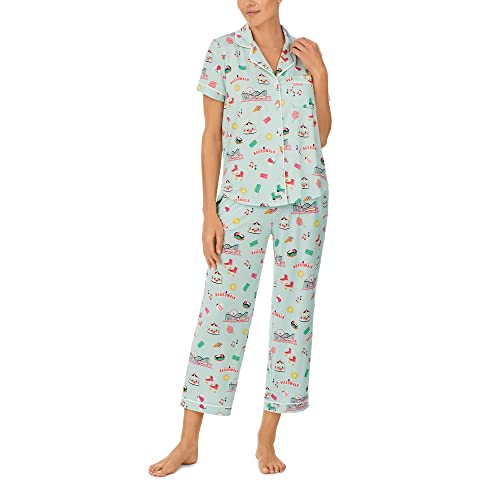Image of kate spade new york Brushed Jersey Short Sleeve Cropped PJ Set Board Walk XS
