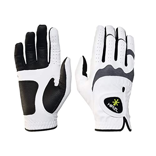 HIRZL Trust Hybrid Ladies Golf Gloves - All Weather Womens Golf Glove, White/Black, Nylon...
