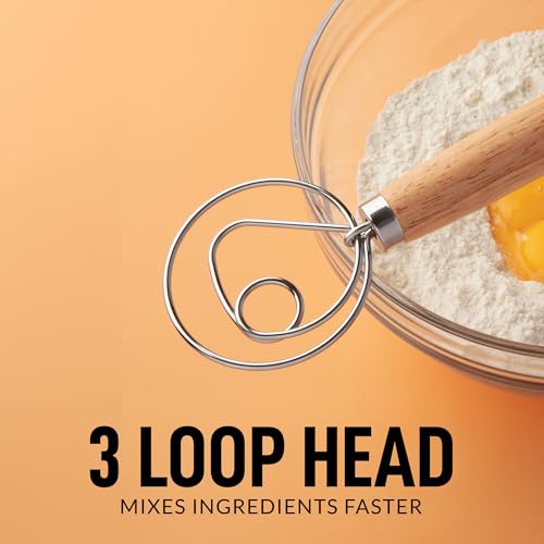 Zulay - Frusta danese per impasto, grande, 33 cm, in acciaio inox e legno danese, frullatore artigianale in stile olandese per pane, pastella, torta, pasticceria e altro ancora - immagine 6